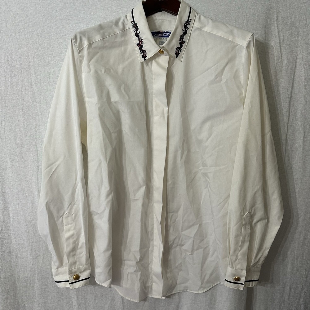 Pendleton Vintage Blouse Women's Size 16 Paisley Embroidered Collar‎ Casual